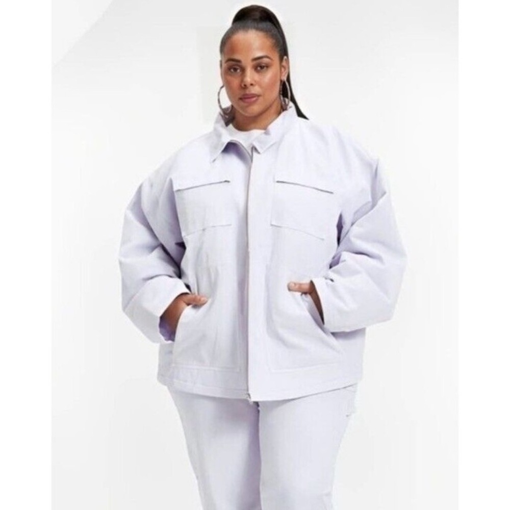Good American Lilac Purple Full Zip Chore Jacket Canvas Shirt Bomber Collared - Picture 2 of 9